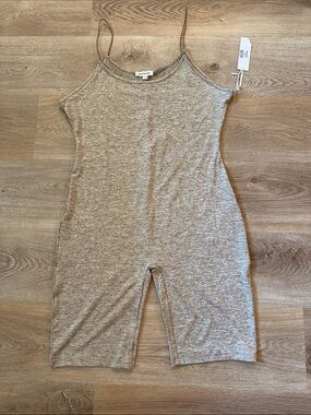 Taupe Ribbed Spaghetti-Strap Romper Shorts